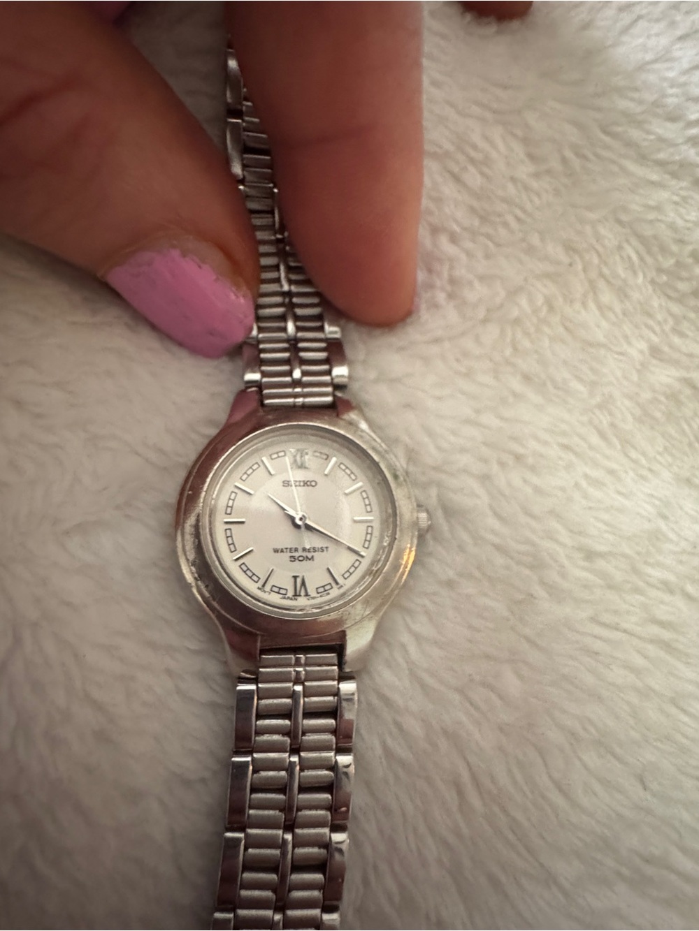 Seiko Silver and White Women's Stainless Steel Watch